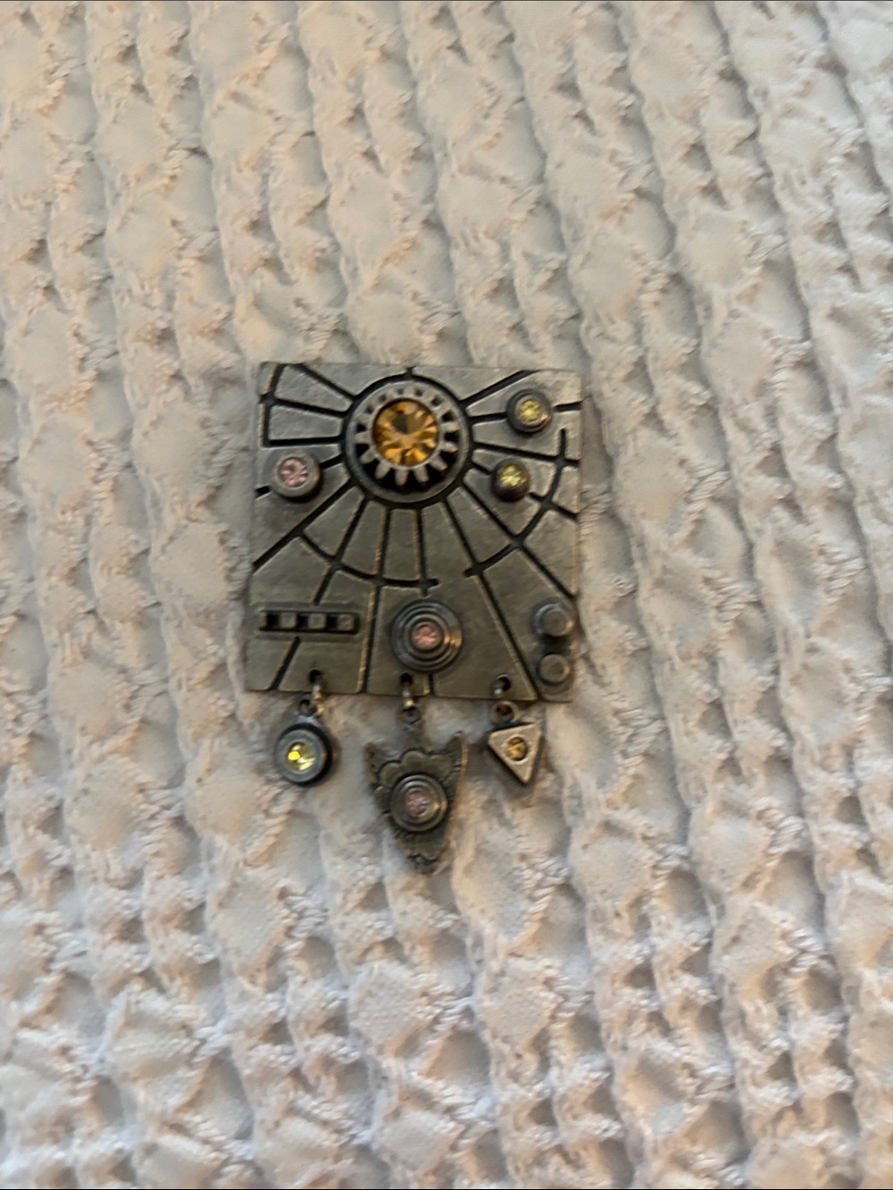 Patricia Locke Silver Tone Decorative Brooch with colored stone  Accents